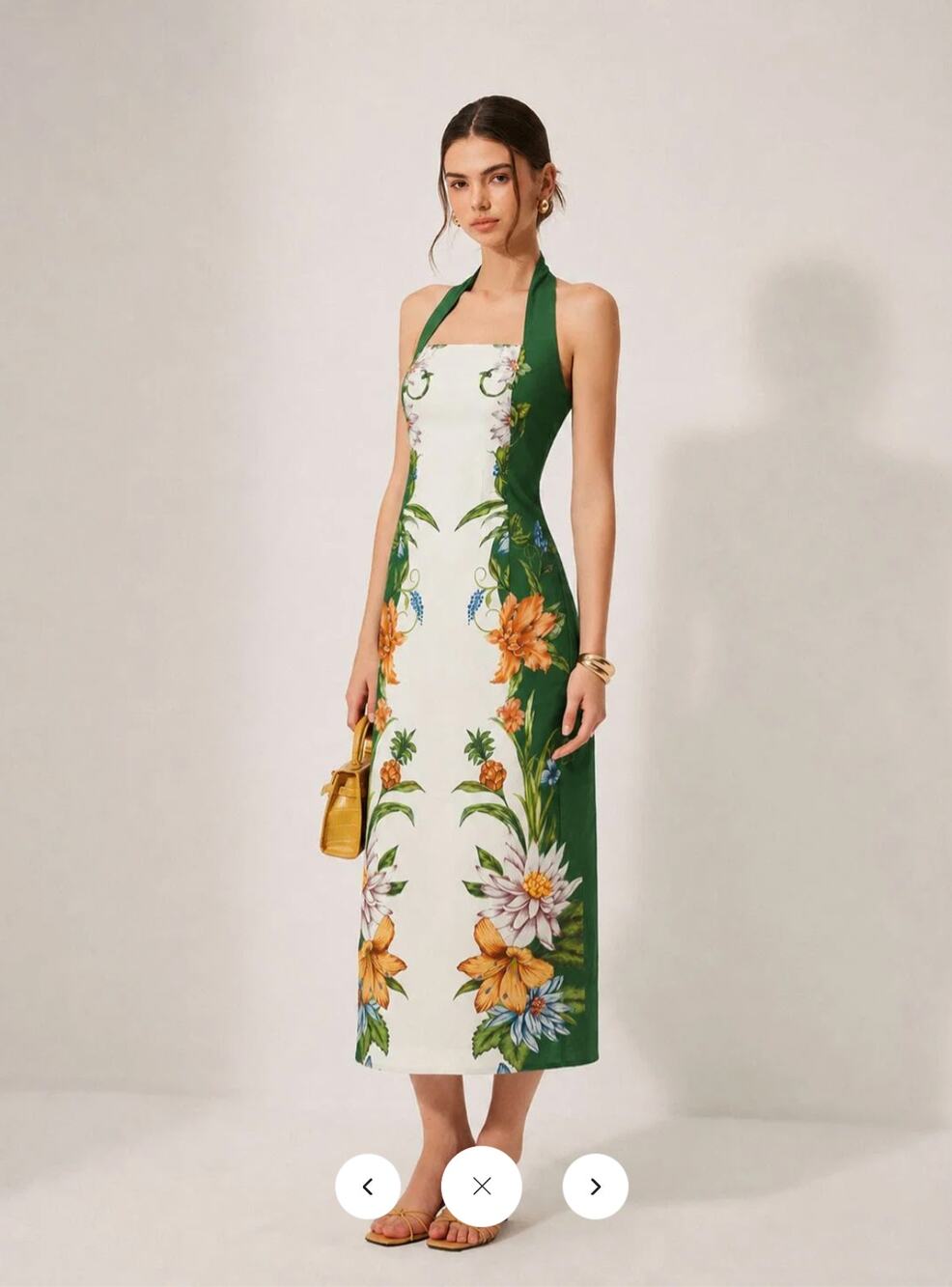 NWT Commense Vintage Botanical Print Halter Midi Dress Sz L
